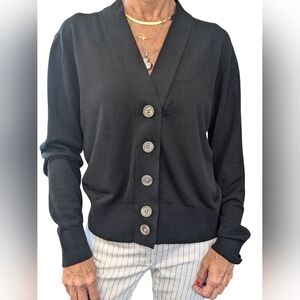 J.Crew Black Cotton Viscose Button Front Cardigan Sweater Size L Classic